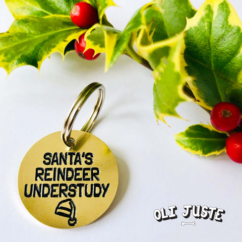 "Reindeer Understudy" Brass Dog Tag