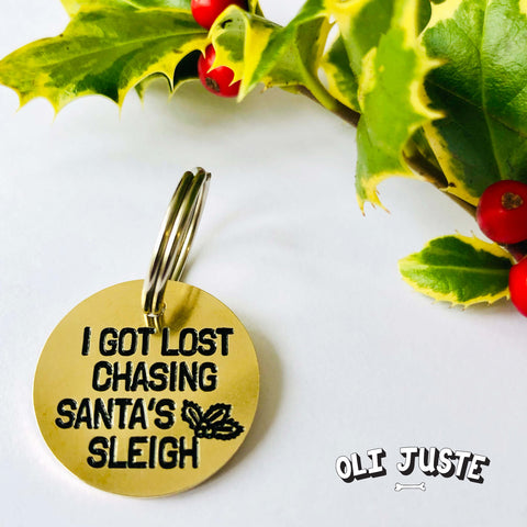 "Lost Chasing Santa's Sleigh" Brass Dog Tag