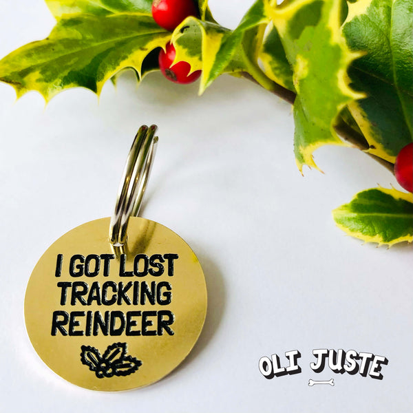 "Lost Tracking Reindeer" Brass Dog Tag